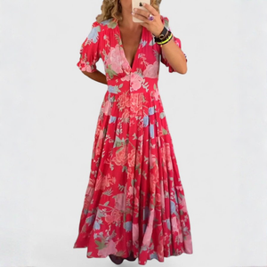 Minelda – Blumenkleid mit V-Ausschnitt