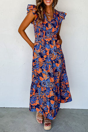 Almut | Boho-Blumenkleid mit V-Ausschnitt und Rüschen
