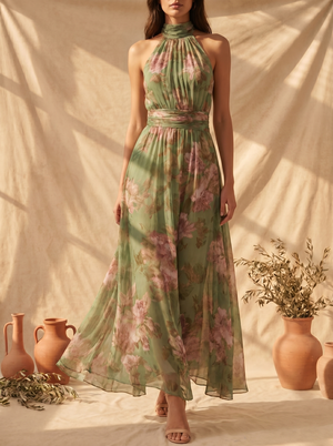 Livia | Elegantes Maxikleid mit Blumenmuster und Halter